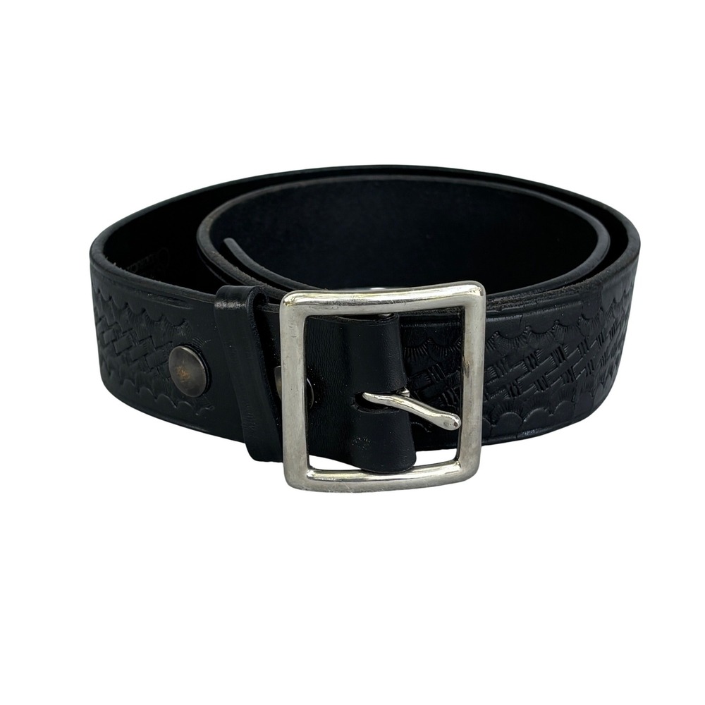 Gould & Goodrich Mens Black Leather Basketweave Duty Belt Silver Buckle Size 38